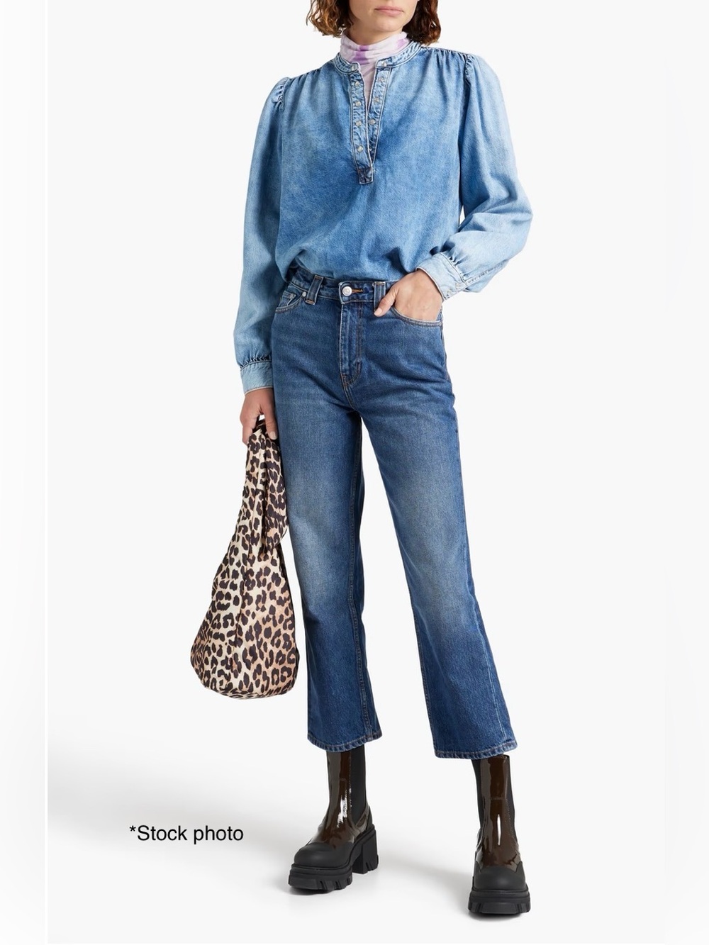 GANNI High Rise Cropped Wide Leg Jeans in Dark Indigo Blue F6016